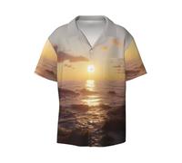 Light on the sea Level - Camicia da uomo a maniche corte con colletto cubano e bottoni, stile casual, per spiaggia, resort e vacanze, nero, XXL-5XL