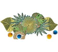 Light & Pro Runner da tavola con perline, design a foglie, decorazione rustica per addio al nubilato, runner da tavola messicano, 31 x 91 cm, verde multicolore