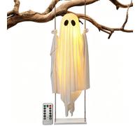 Light Swinging Ghost Decor | 5ft Cute Adjustable Remote Control String Ligh | Lighted Halloween Ghost Swing For Branch Window Frame Porch Courtyard Fence Patio Swinging Ghost Decor | 5ft Cute Adjustable