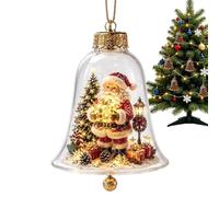 Light Up Christmas Bell Ornament - 3.9in LED Miniature Holiday Scene Decor