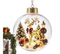 Light Up Christmas Tree Ornament - 3.54in LED Santa Elk Ball Decor