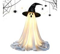 Light Up Ghost Decor 145cm Halloween Party Decor with Witch Hat | 145cm Tall PP Construction, Includes String Lights, Battery Powered Setup, Spooky Charm, For Yard Lawn Patio Porch Haunted Ho