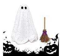 Light Up Ghost Decor - Halloween Ghost Adjustable Height with Witch Broom