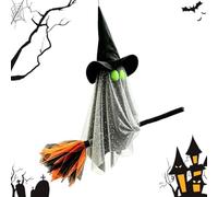 Light Up Ghost Decor, Hanging Halloween Ghost With Broom