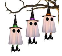 Light Up Ghost, Hangable Halloween Decorations, 3 Piece Spooky Garden Decor Set, LED Haunted Figures Outdoor Backyard Fall Festival, Holiday Display for Living Room Bedroom Hotel Enthusiasts