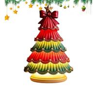 Light Up Painted Tabletop Christmas Trees Shaped Figurines With Red Bow And Star | Resin Christmas Tree Lights Tabletop Decorations,Colorful Xmass Table Centerpieces Home Decor