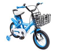 Lightakai Bicicletta per bambini da 12 pollici, colore blu, con ruote di supporto, bottiglia d'acqua e cestello, regolabile in altezza, fino a 40 kg, unisex, per bambini dai 2 ai 4 anni in su