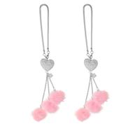 LIGHTAOTAO 2 Pezzi Ciondolo Auto Specchietto Retrovisore a Forma di Cuore Strass e Pompom in Peluche, Decorazione Interni Veicolo Resistente allo Sbiadimento per Festa degli Innamorati