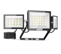 Lightasea Faro LED da 200 W, 20.000 lm, proiettore per esterni con 3 teste regolabili, 6500 K, impermeabile IP66, per patio, veranda, giardino e garage