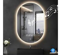 Lightasea Specchio da bagno con illuminazione, 50 x 75 cm, con interruttore touch, Bluetooth, 3 colori di luce, intensità variabile, antiappannamento, verticale/orizzontale