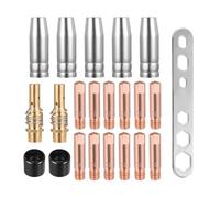 LightBeacon 22 Pezzi Accessori per Saldatrice MIG/MAG, Set di Materiali di Consumo Saldatori, 5 Ugelli per Gas, 12 Ugelli per Poveri, M6 0,8 mm, 2 Manici per Ugello, 2 Isolatori, 1 Chiave Inglese
