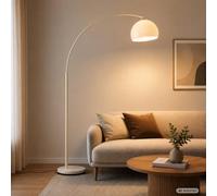 Lightbox Bogenlampe Ø 30 cm, 166 cm Höhe - große Stehlampe in Beige und Weiß - schwenkbare Bogenlampe mit Fußschalter - E27 Fassung exkl. LED (max. 60 W)