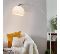Lightbox Bogenlampe Ø 30 cm, 166 cm Höhe - große Stehlampe in Chrom und Weiß - schwenkbare Bogenlampe mit Fußschalter - E27 Fassung exkl. LED (max. 60 W)