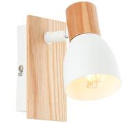 Lightbox Faretto da parete scandinavo - 14 x 7 x 16 cm - Faretto da parete naturale con testa orientabile - E14, max. 28 W - in metallo/legno di pioppo - in bianco/natura