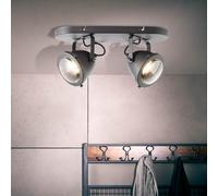 Lightbox faretto da soffitto a 2 luci - barra luminosa industriale dimmerabile con teste orientabili per sala da pranzo, soggiorno o cucina - in metallo/vetro - in corindone nero - larghezza 36 cm