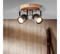 Lightbox Faretto da soffitto retrò, 2 luci, 2x GU10 max. 20W, metallo/legno di pino - acciaio nero/marrone