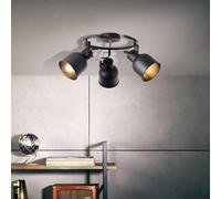 Lightbox Faretto vintage a spirale - 18 cm di altezza, Ø 51 cm - faretto industriale da soffitto con teste orientabili - 3 x E14, max. 18 W - per il corridoio - in metallo - in nero sabbia