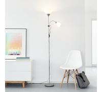 Lightbox Klassische LED-Deckenleuchte mit Leselampe, 1 x 10 W E27 /1 x 3 W E14 inkl., 810 Lumen, 2700 K Warmweiß, Metall/Kunststoff, Farbe: Silber/Weiß