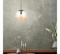 Lightbox Lampada a sospensione retrò | 176 cm di altezza, Ø 25 cm | lampada a sospensione con paralumi in vetro a coste color ambra | accorciabile | E27 | in metallo/vetro a coste | in