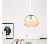 Lightbox Lampada a sospensione retro - 184 cm di altezza, Ø 35 cm - Lampada a sospensione con vetro a coste color ambra e cavo accorciabile - E27, max. 40 W - in metallo/vetro a coste - in