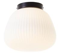 Lightbox lampada da soffitto retrò con paralume in vetro opalino | Ø 25 cm | plafoniera decorativa | attacco E27 | lampada da soggiorno in metallo/vetro opalino scanalato | in nero opaco/bianco