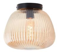 Lightbox lampada da soffitto retrò con paralume in vetro rigato | Ø 25 cm | plafoniera decorativa | attacco E27 | lampada da soggiorno in vetro/metallo di colore ambra/nero opaco