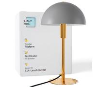 Lightbox Pilz-Tischlampe | 36 cm Höhe, Ø 20 cm | Tischleuchte mit Wipp-Schalter | glamouröse LED Lampe als Nachttischlampe für das Schlafzimmer | E14 | aus Metall in Goldfarben/Matt Taupe/Grau