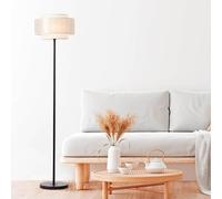 Lightbox Lampada da terra stile nature - 1,5 m di altezza - Ø 36 cm - Lampada da terra Boho con interruttore e paralume in tessuto effetto lino - attacco E27, max. 42 W - in metallo/tessuto/carta -