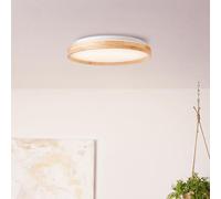 Lightbox LED Deckenlampe - Ø 40 cm - Memory-Funktion - Holz Rahmen aus Kautschukbaum CCT - Lichtfarbe einstellbar per Wandschalter - 3000-4500K - aus Metall/Holz/Kunststoff in Hellbraun/Weiß