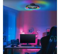 Lightbox LED Deckenlampe mit Ventilator & Fernbedienung - 14 cm Höhe, Ø 49 | Lampada da soffitto a LED con ventola, 48,5 cm, RGB digitale, CCT, dimmerabile
