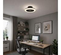 Lightbox LED Deckenleuchte mit Ventilator, Ø 42 cm x 14 cm, 2700 Lumen, 2700-6500 Kelvin einstellbar, dimmbar, mit Fernbedienung, Nachtlicht, Timer, schwarz, modern, ideal für Wohnzimmer, Schlafzimmer