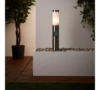 Lightbox Pollerleuchte für den Außenbereich - 50 cm Höhe - Sockelleuchte mit Steckdose & matt weißem Regenschutz - als Wegebeleuchtung - E27 Fassung, max. 40 W - aus Edelstahl/Kunststoff in Edelstahl