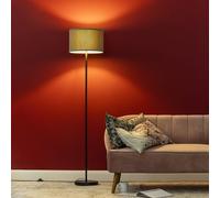 Lightbox Retro Stehlampe, 160 cm hoch, Ø 35 cm | VintageStofflampe mit grauem Cordstoff | Stehleuchte im 70erJahreStil mit E27Fassung und FußDruckschalter | Stehlampe