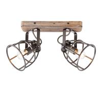 Lightbox Vintage spotlight bar - 18 x 29 x 16 cm - Faretto da soffitto con paralumi in metallo e teste orientabili e base in legno di pino - 2 x E14, max. 28 W - in acciaio nero