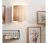 Lightbox Wandstrahler im Nature Stil - 26 x 23 cm - dekorativer Wandspot mit Seegras Schirm - dimmbar nur mit externen Dimmer - für das Wohnzimmer - E27 Fassung - aus Metall/Seegras in Beige