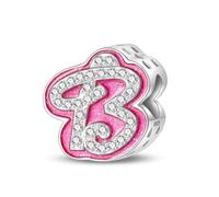 LIGHTDOG 925 Argento Perline Rosa Stoned Charms Europeo Signore Bracciali Principessa Bambola Stile 26 Lettere Perline