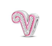 LIGHTDOG 925 Argento Perline Rosa Stoned Charms Europeo Signore Bracciali Principessa Bambola Stile 26 Lettere Perline