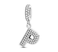 LIGHTDOG 925 Charms in argento sterling perline alfabetiche dalla A alla Z per l'Europa e i braccialetti Pandora 26 lettere dell'alfabeto con zirconi