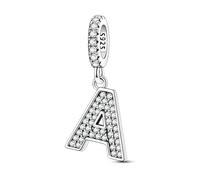 LIGHTDOG 925 Charms in argento sterling perline alfabetiche dalla A alla Z per l'Europa e i braccialetti Pandora 26 lettere dell'alfabeto con zirconi