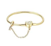 LIGHTDOG bracciale con chiusura a scatto in argento sterling 925, catena a serpente con cuori in stile retrò dorata, compatibile con i charm Pandora, regalo per donne