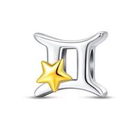 LIGHTDOG Donna Charms D'argento 925 per Braccialis 12 Charms Dello Zodiaco Adatto per Bracciali Europei E Bracciali Collane Compatibile Charm Placcati Oro per Compleanno