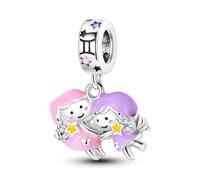 LIGHTDOG Donna Charms D'argento 925 per Braccialis 12 Charms Dello Zodiaco Adatto per Bracciali Europei E Bracciali Collane Compatibile Charm Placcati Oro per Compleanno