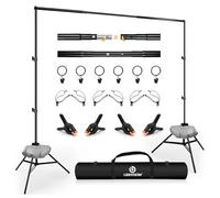 Lightdow Kit di supporto per sfondo retrattile da 3 x 2,7 m, supporto per sfondo per studio fotografico con 2 treppiedi, 6 clip, 2 traverse, 4 morsetti, borse d'acqua, borsa per il trasporto, perfetto