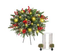 Lighted Branches Faux Plants, Christmas Planter Filler, Pine Cones Faux Plants, LED Lighted Branches, Prelit Artificial Tree Filler with LED Lights for Outdoor Yard and Garden Christmas Decorations