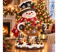 Lighted Christmas Candy Bowl, 4 Festive Holiday Character Design (Snowman) | Warm Lighted Candy Dish in 4 Festive Designs for Wrapped Sweets, Mantels, Entryways, Kitchens and Holiday Tables