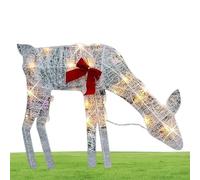 Lighted Christmas Decoration Deer - Outdoor Iron Moose With Bell Bow Holiday | Light Up Christmas Decor Reindeer Family Set, Lawn Decoration, Deer Yard Lights Decor For Patio Garden Parties