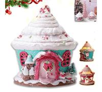 Lighted Christmas Gingerbread House Ornaments, 2024 New LED Christmas Gingerbread House, Christmas Candy House, Macaron Color Christmas 3-Piece Set, for Party Showcase & Indoor Room Décor (1PCS-Green)