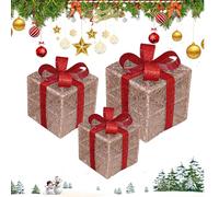 Lighted Gift Boxes - 3 Pieces LED Light Up Present Boxes, Plug-in Holiday Decoration | For Homeowners, Event Planners, Interior Designers, Apartment, Office, House, Living Space, Fireplace Mantel