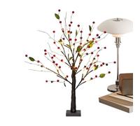 Lighted Tree - Battery Operated Mini LED Decor, Artificial Raspberry Tree With 24 LED Warm Lights and Red Berries, Decorative Lighted Plant for Holiday Home Styling | Trees For Christmas, Easter