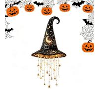 Lighted Witch Hat Hanging Chime, Lighted Witch Hat Hanging Star Chime Halloween Led Decor, Waterproof, Gothic Wind Chimes Delivers Warm Glow for Porches, Windows, Halloween Parties & Entryway，1pc-b